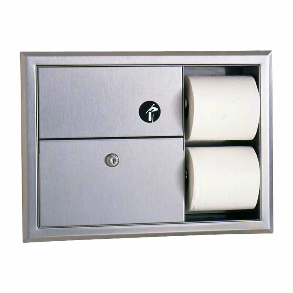 recessed-sanitary-napkin-disposal-and-toilet-tissue-dispenser-samrick